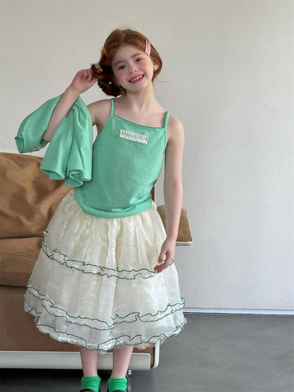 Contrast Piping Tiered Tulle Miniskirt [mh0012869]