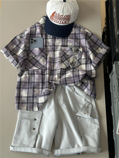 Tie-Dye Check Shirt タイダイ チェック 半袖シャツ【mh0012965】