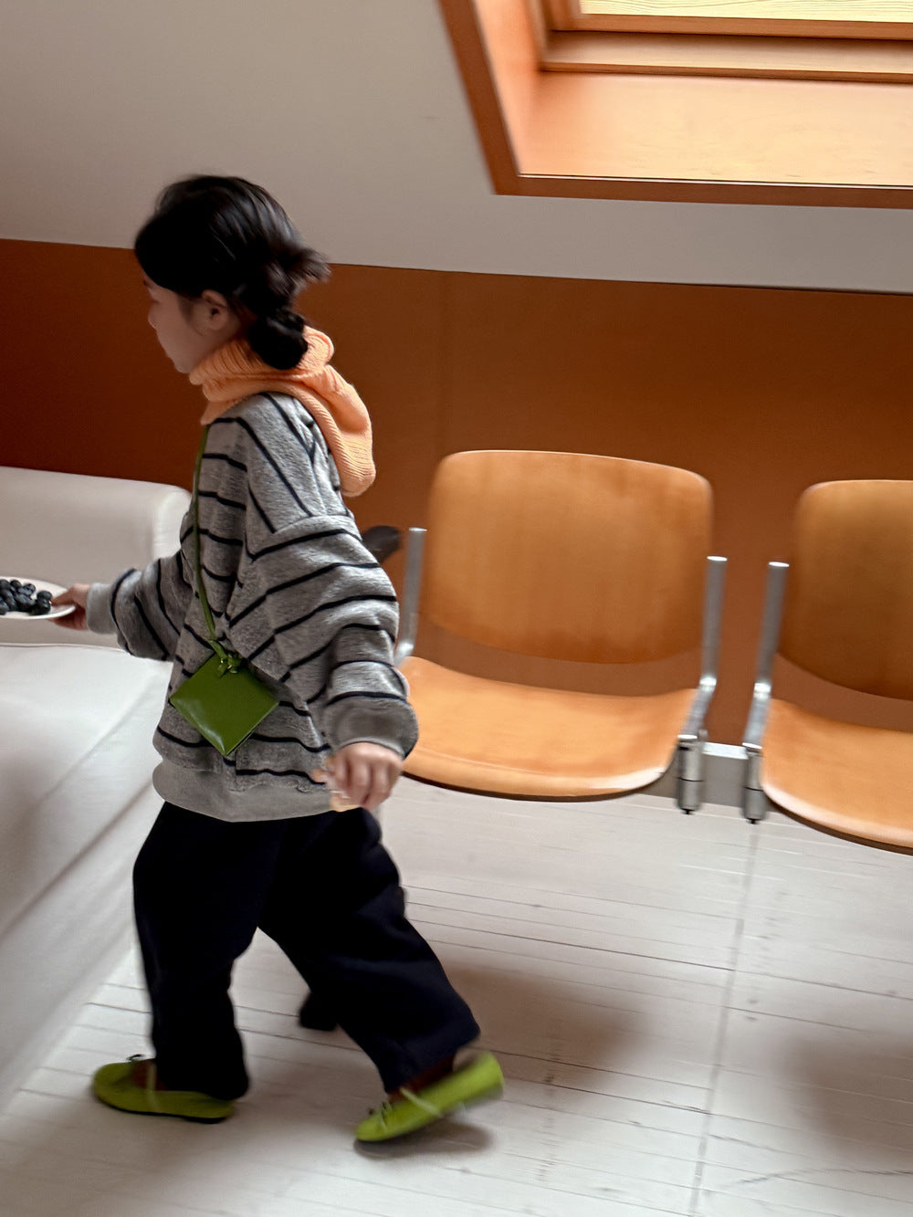 長袖スウェットシャツ キッズ ボーダー柄 裏起毛 厚手 クルーネック ルーズフィット【mh0011671】