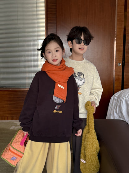 スウェットトレーナー キッズ 裏起毛 プルオーバー クルーネック 厚手 アート柄 トップス【mh0011657】