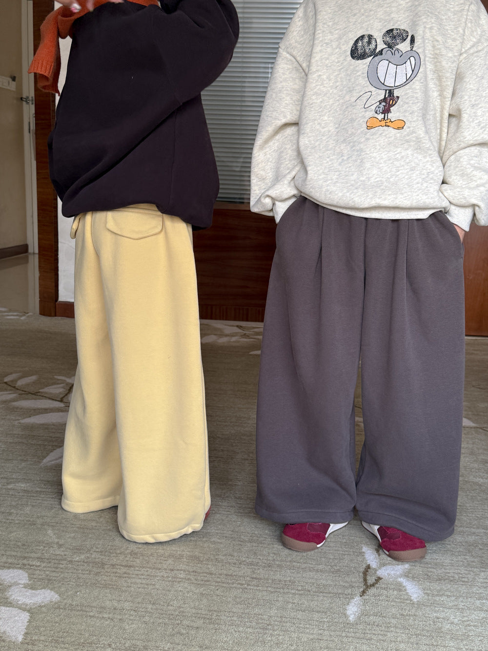 スウェットパンツ キッズ 裏起毛 厚手 無地 ストレート ルーズフィット【mh0011672】