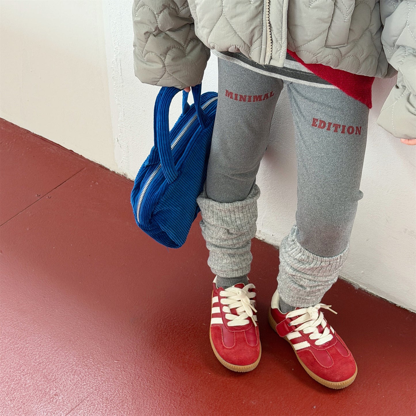 レギンスパンツ 裏起毛 ロゴ刺繍 ドッキング リブ ボトムス【mh0011611】