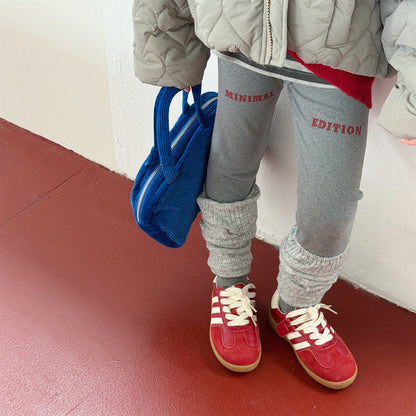 レギンスパンツ 裏起毛 ロゴ刺繍 ドッキング リブ ボトムス【mh0011611】