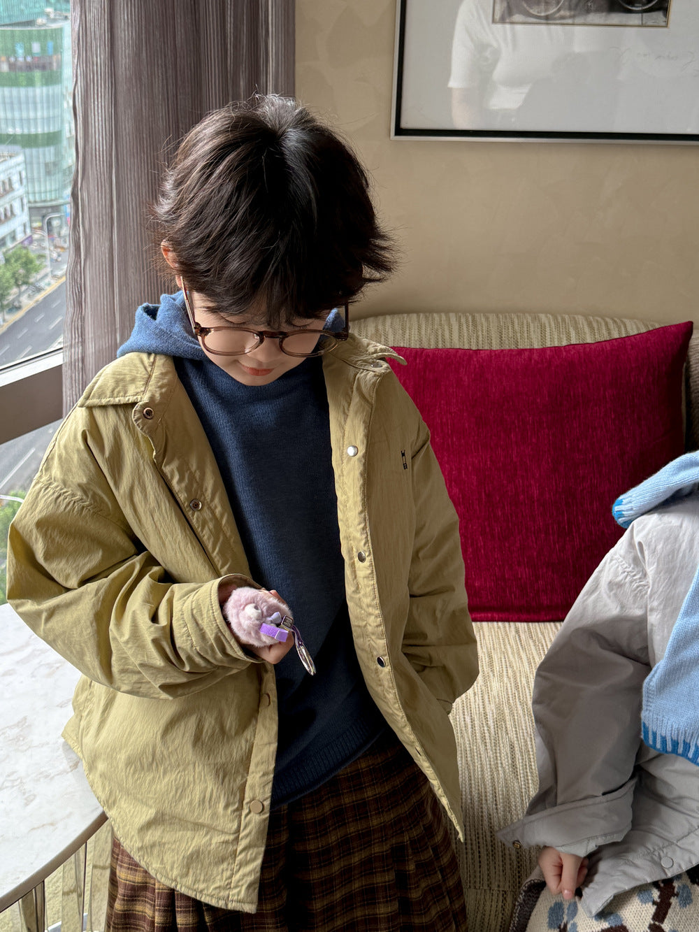 ブルゾンジャケット キッズ 中綿 厚手 ラペル ショート丈 カジュアル アウター【mh0011661】