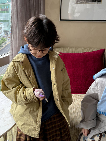 ブルゾンジャケット キッズ 中綿 厚手 ラペル ショート丈 カジュアル アウター【mh0011661】