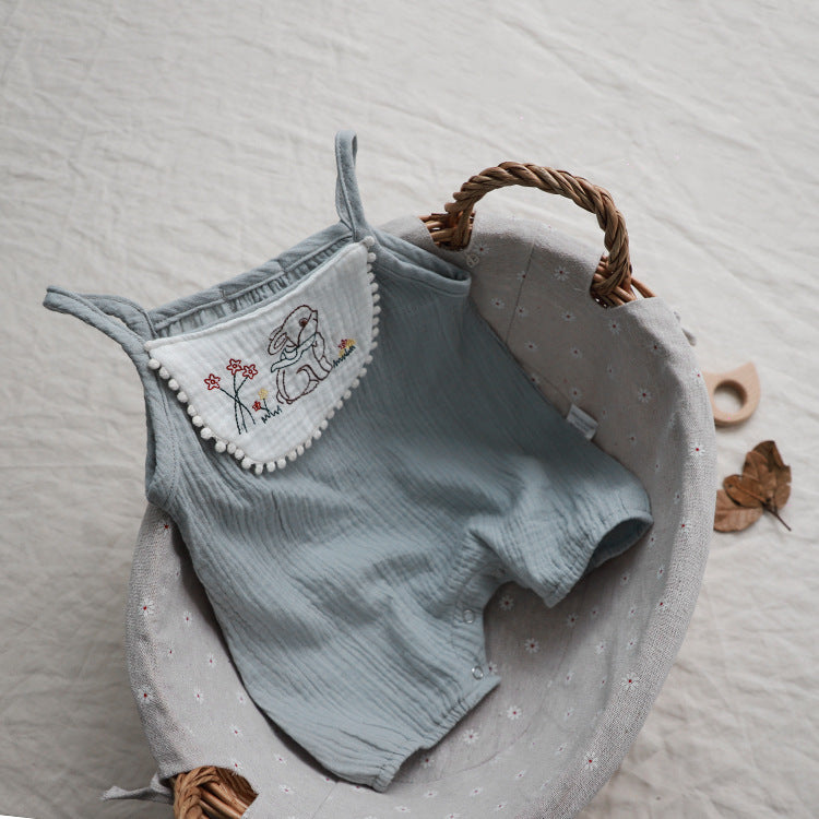 Rabbit Embroidered Gauze Romper