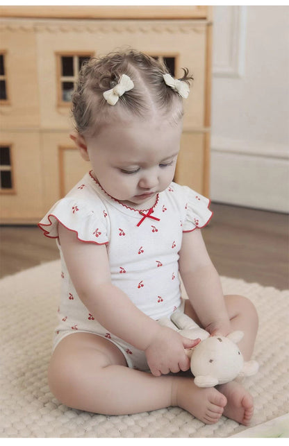 Frill Sleeve Cotton Romper フラワー チェリー フリル袖ロンパース【mh0012780】