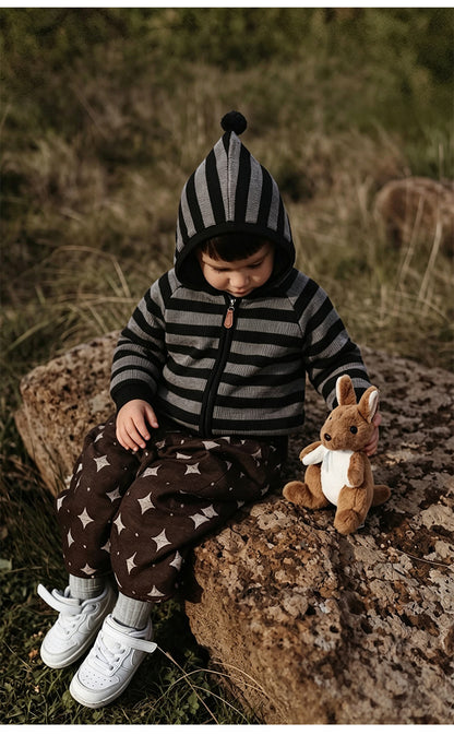 Sudadera con capucha y cremallera a rayas para bebé y niño【mh0014714】
