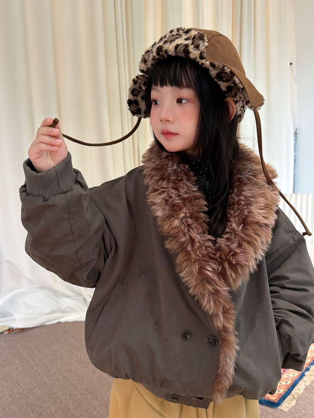 Mo Xiao Meng Children's Jacket 2026 Girls' Korean-Style Winter Fleece-Collar Padded Jacket Thickened Cotton Jacket for Kids【mh0014698】