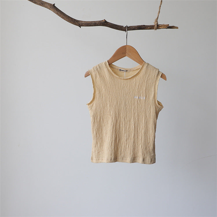 Paris Embroidered Textured Cotton Vest 刺繍 ノースリーブTシャツ【mh0012628】