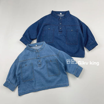 キッズ スタンドカラー 長袖 デニムシャツ【mh0014592】