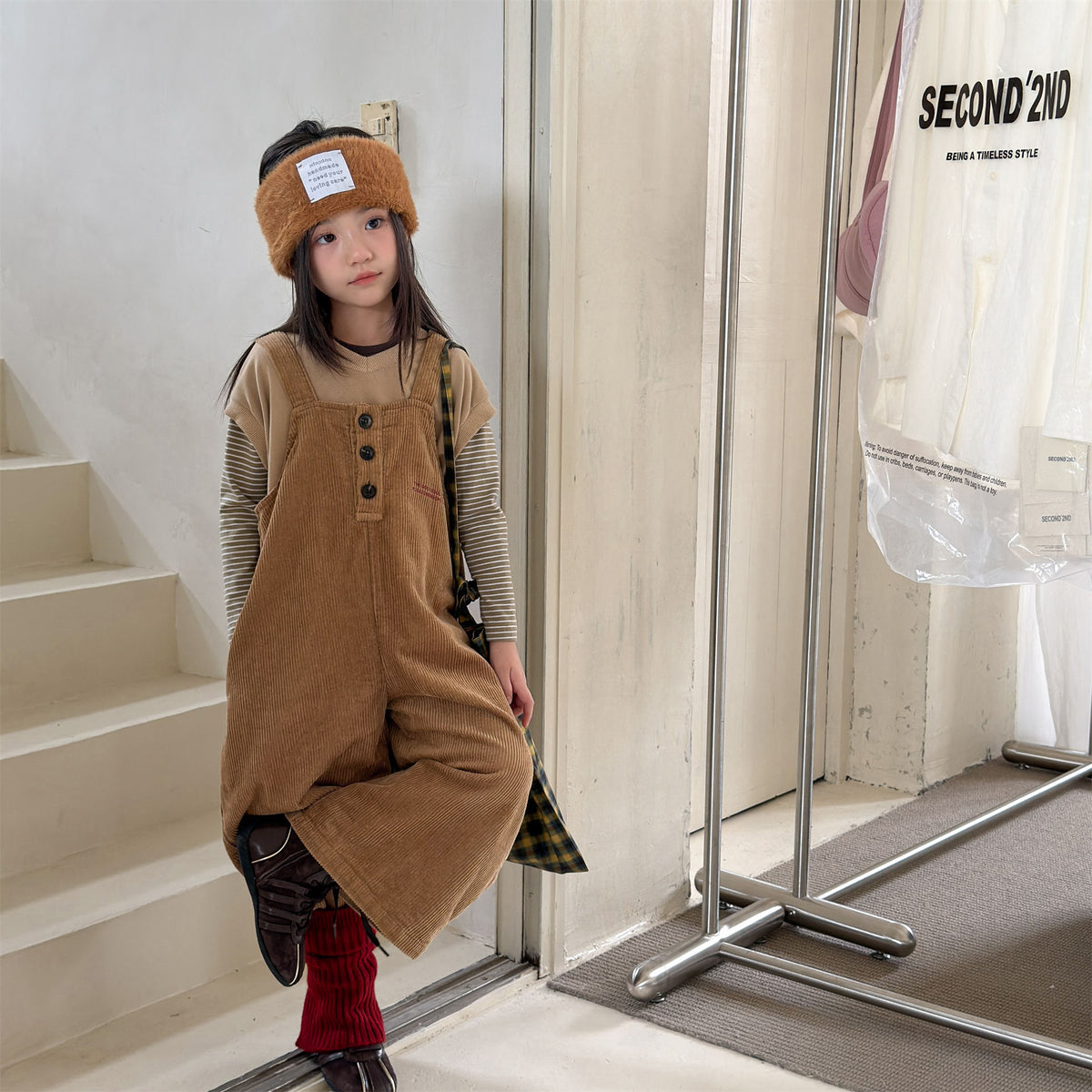 キッズ ワイド ルーズ フロントボタン サロペットパンツ【mh0014533】