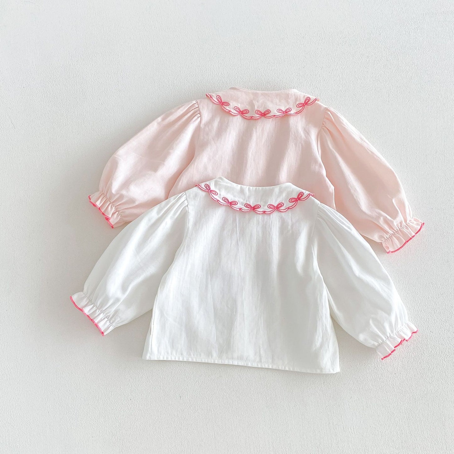 Blusa de manga larga para niños con cuello con volantes y ribetes 【mh0014047】