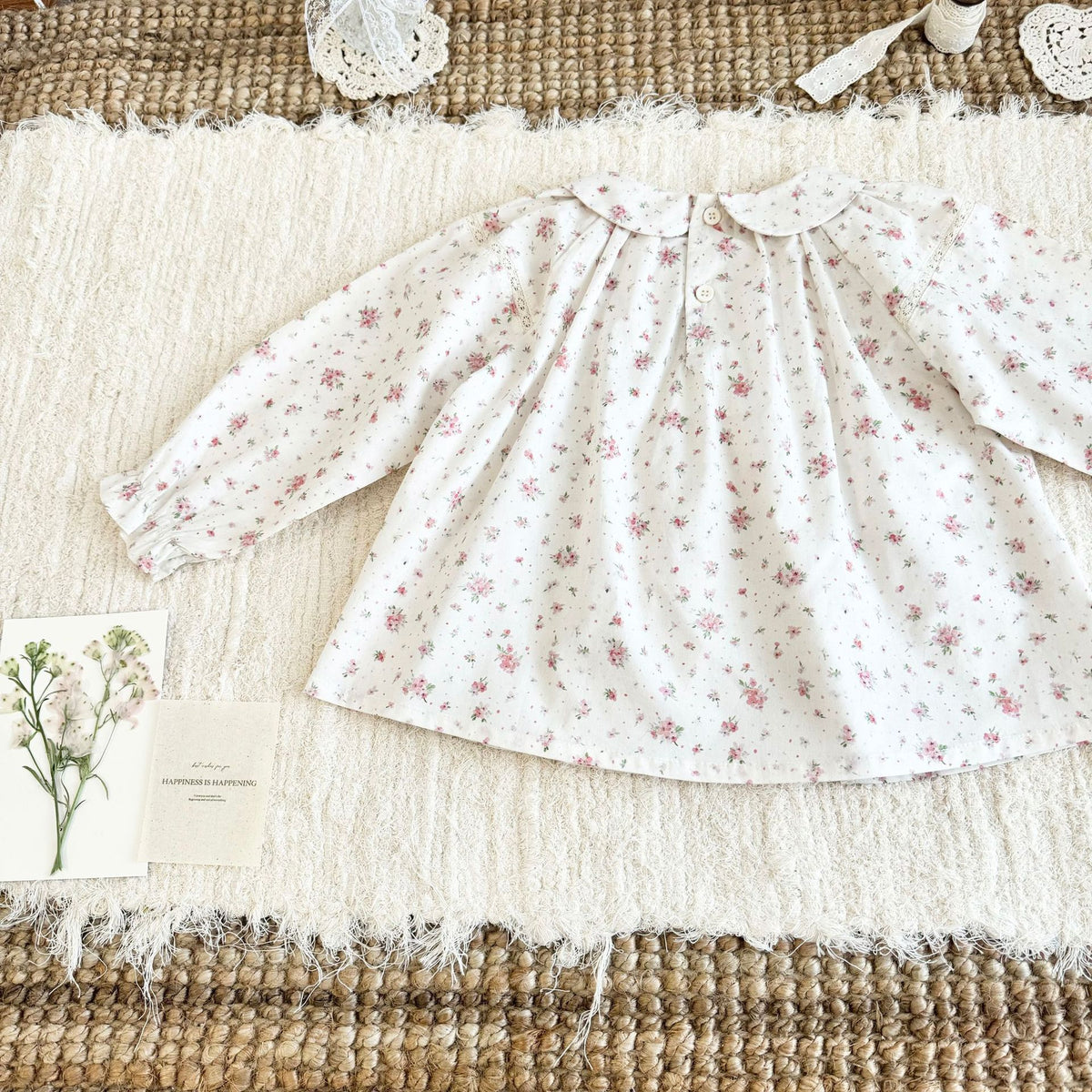 Kids' Floral Smock Ruffled Long-Sleeve Blouse【mh0014610】