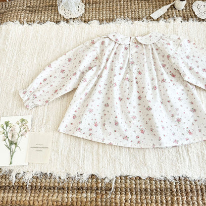 Kids' Floral Smock Ruffled Long-Sleeve Blouse【mh0014610】