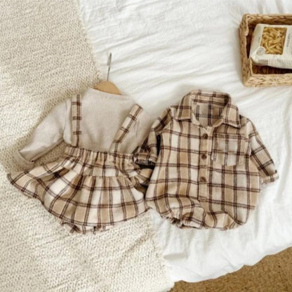 長袖ロンパース チェック シャツ襟 ボディスーツ【mh0011633】