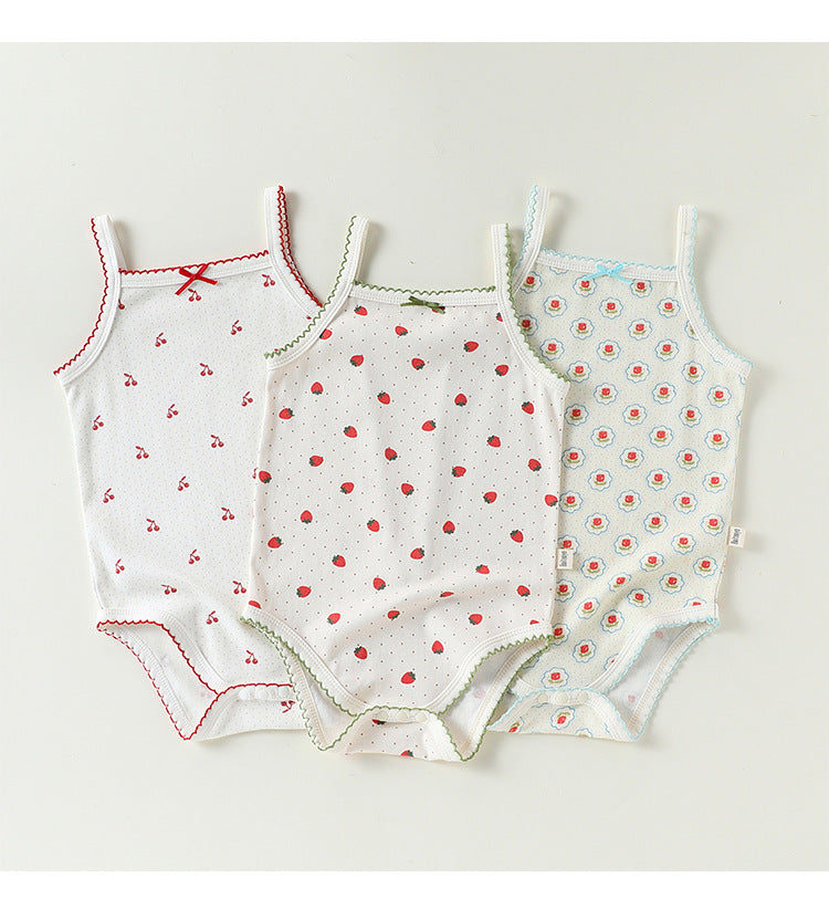 Printed Camisole Romper チェリー ストロベリー キャミソールロンパース【mh0013025】