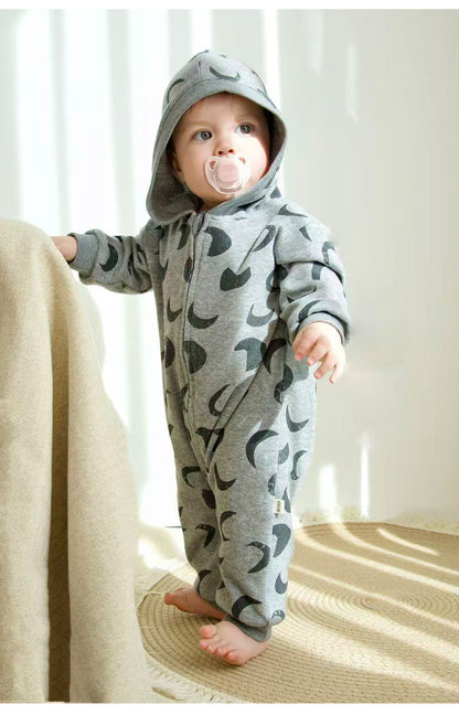 ジャンプスーツ 裏起毛 フード付 長袖 プリント【mh0011710】