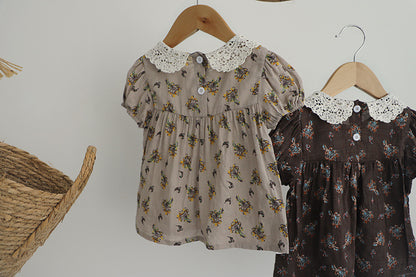 Floral Lace Collar Set - Small Floral Short-Sleeved Tunic Set 【mh0012695】