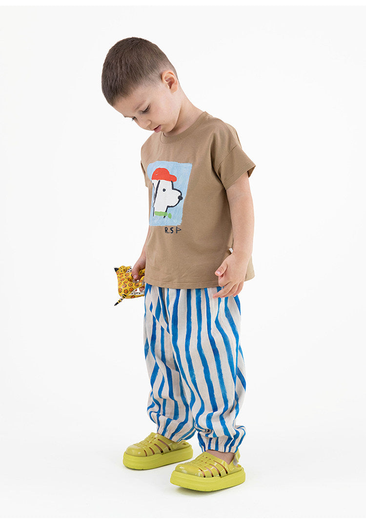 Pantalones Largos con Puños de Gasa y Rayas Geométricas【mh0013214】