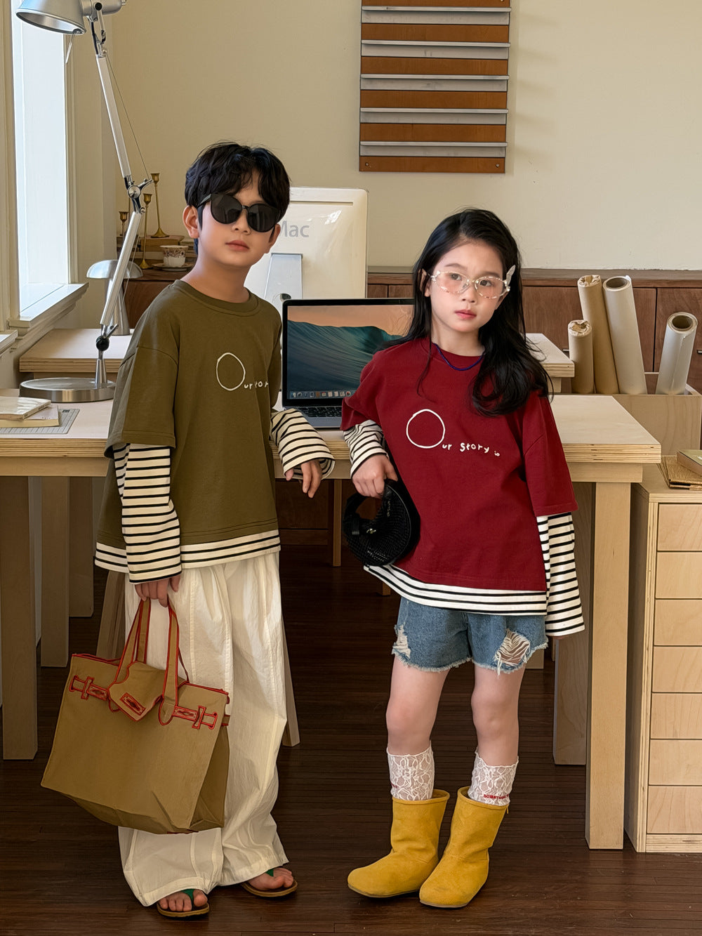 Layered Striped Long Sleeve T-shirt レイヤード ボーダー 長袖Tシャツ【mh0012517】