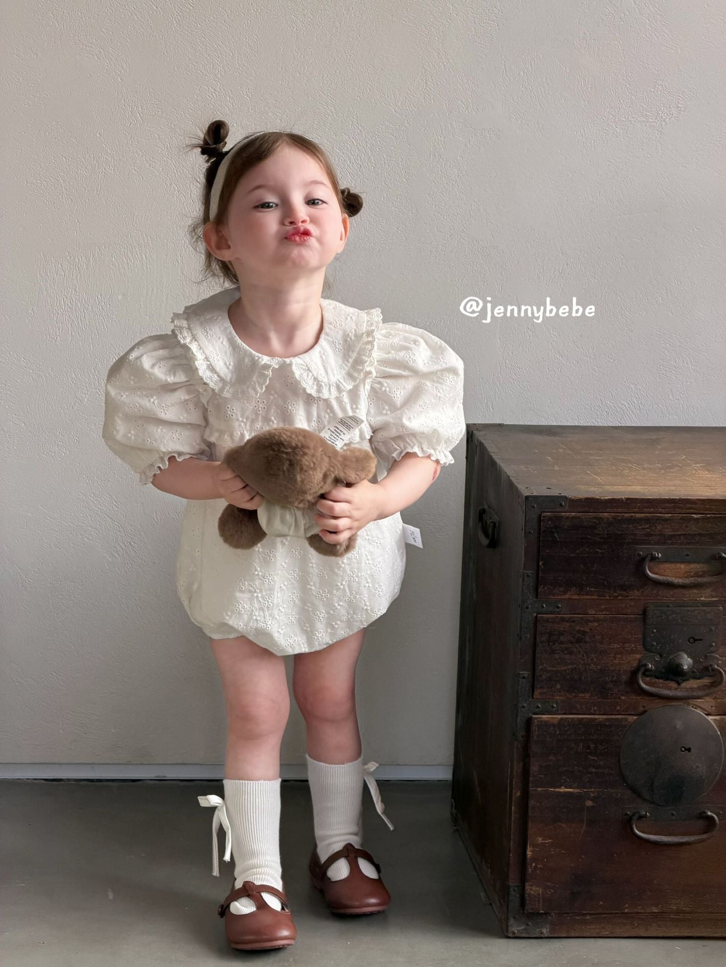 Eyelet Cotton Puff Sleeve Romper コットン レース パフスリーブ ロンパース【mh0012545】