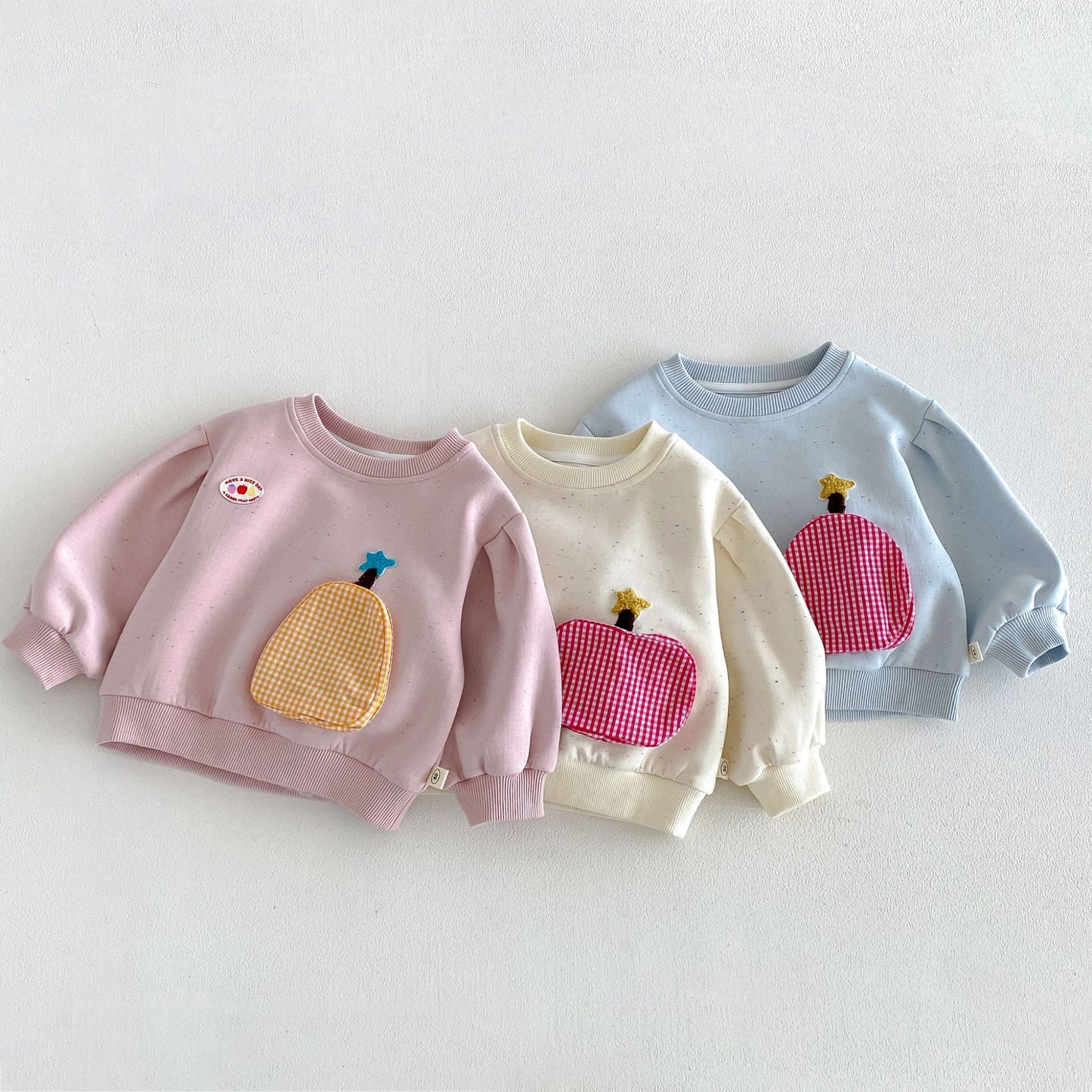 キッズ フルーツ ポケット パッチ 長袖スウェット ボーダー ロングパンツ【mh0014039】