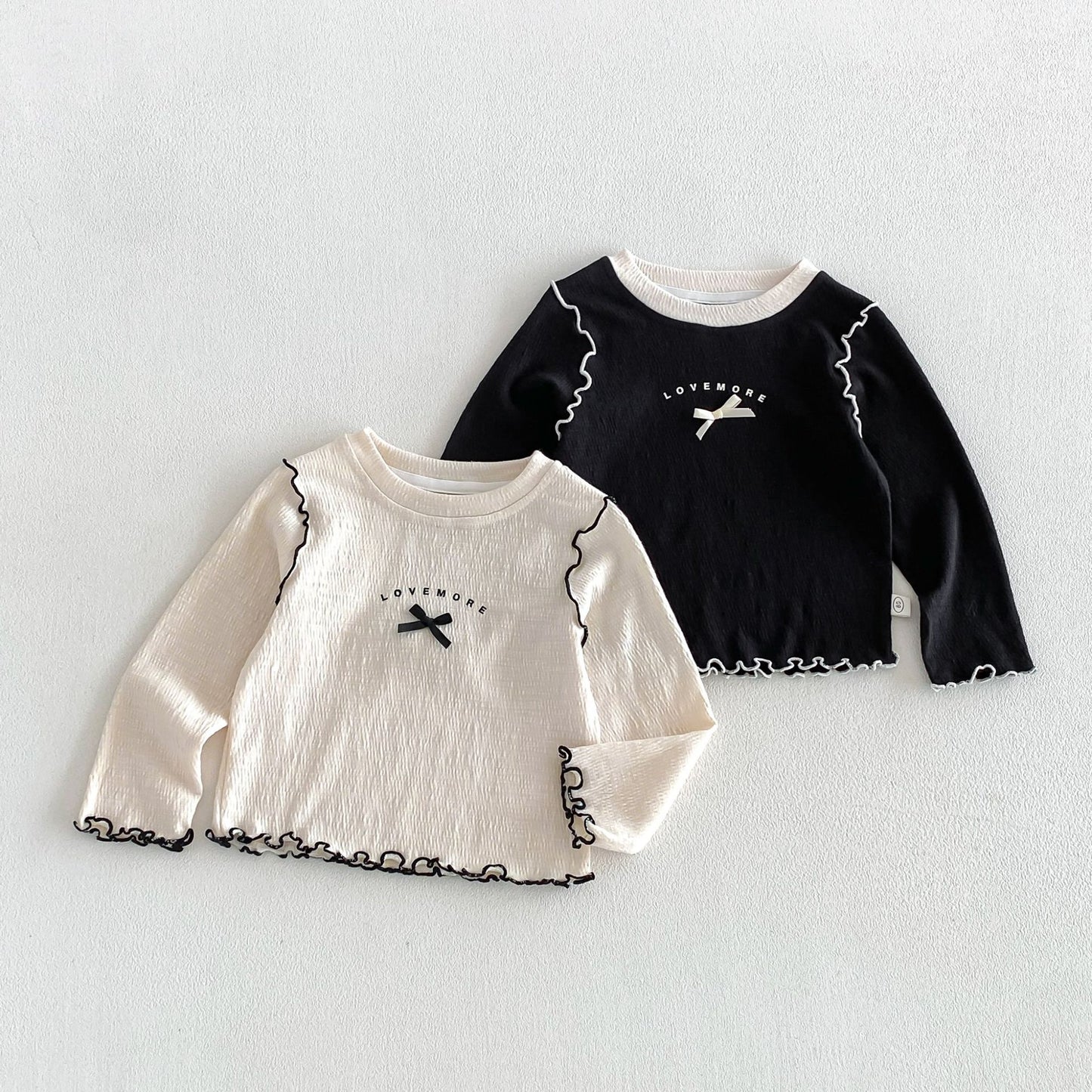 キッズ ロゴプリント メローフリル リボンステッチ 長袖Tシャツ フレアパンツ【mh0014048】