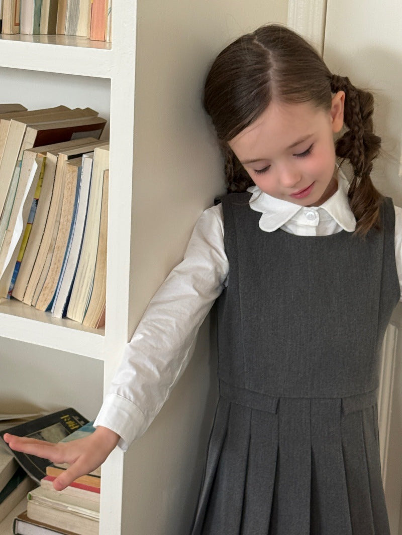 Kids Ruffled Collar Front Button Long Sleeve Shirt