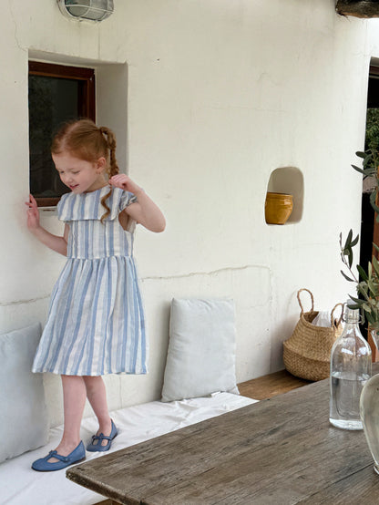 Sailor Collar Striped Puff Sleeve Dress ストライプ 半袖ワンピース【mh0012824】