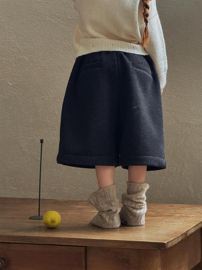 ハーフパンツ ウールタッチ 裏起毛 ストレート ゆったり あったか【mh0011735】