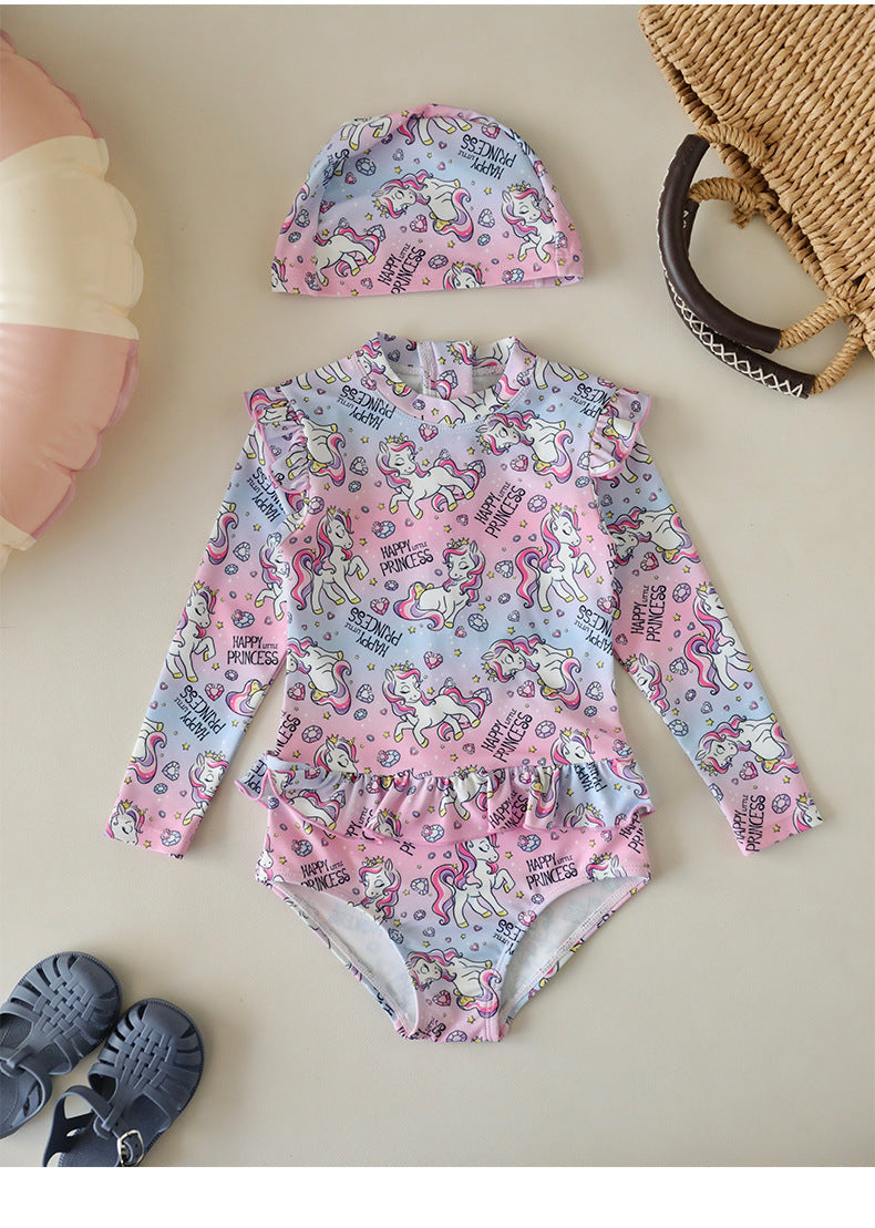 UPF50+ Printed Long Sleeve Ruffled Swimsuit [mh0012588]