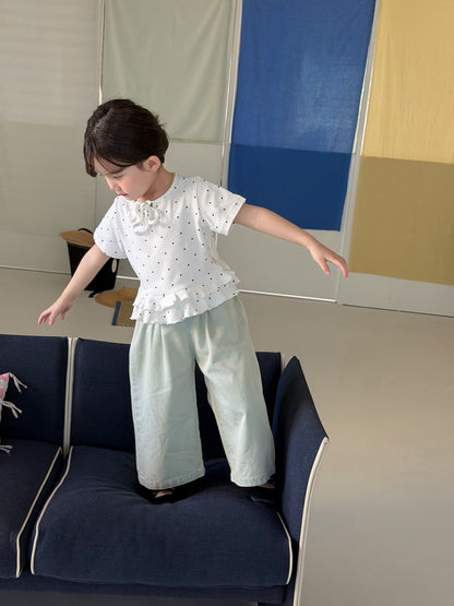 Polka Dot Tiered Ruffle T-Shirt ドット柄 半袖Tシャツ【mh0013118】