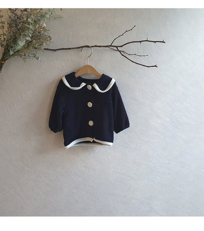 College Style Knit Cardigan & Shorts Set コントラストライン ニット セットアップ【mh0012675】