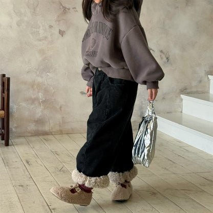 デニムパンツ 裏ボア 裾ボア ドッキング ゆったり ボトムス【mh0011610】