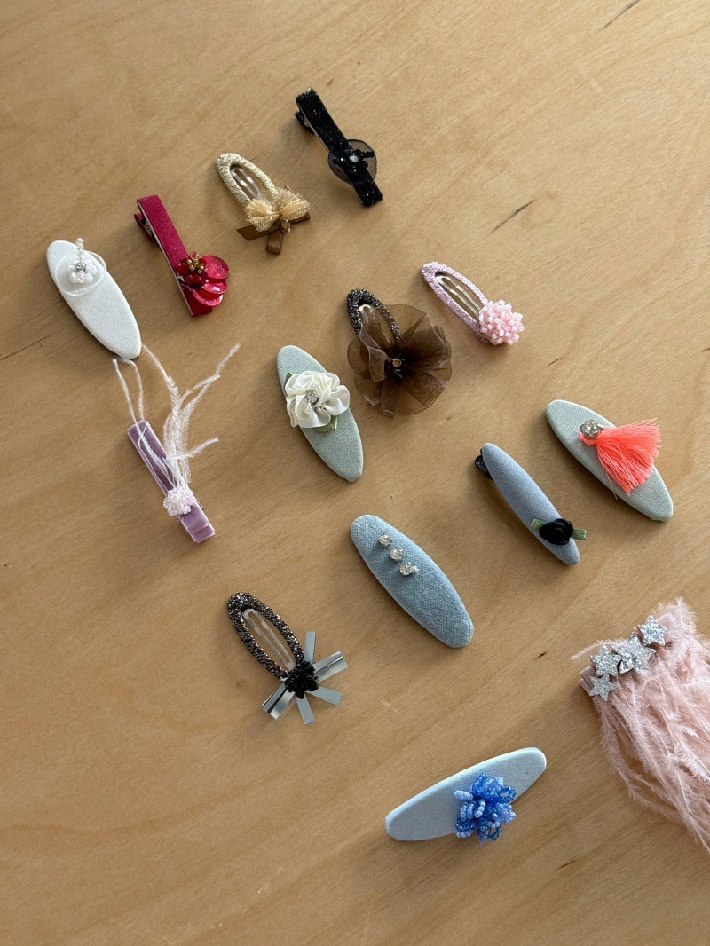 キッズ ハンドメイド レース ライストーン ヘアクリップ【mh0014102】
