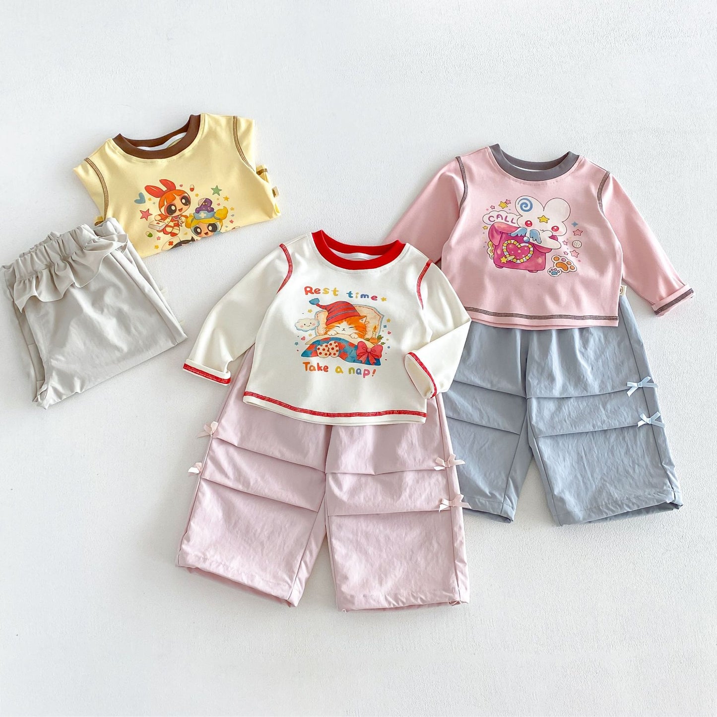 キッズ キャラクター プリント 長袖Tシャツ ワークパンツ【mh0014033】