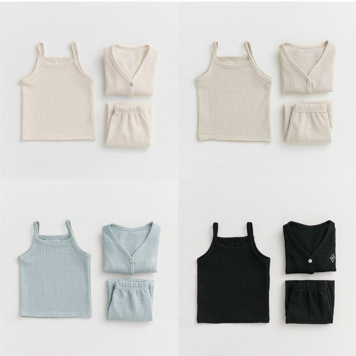 Baby Waffle Openwork Cardigan, Camisole & Long Pants - 3 Piece Set【mh0009038】