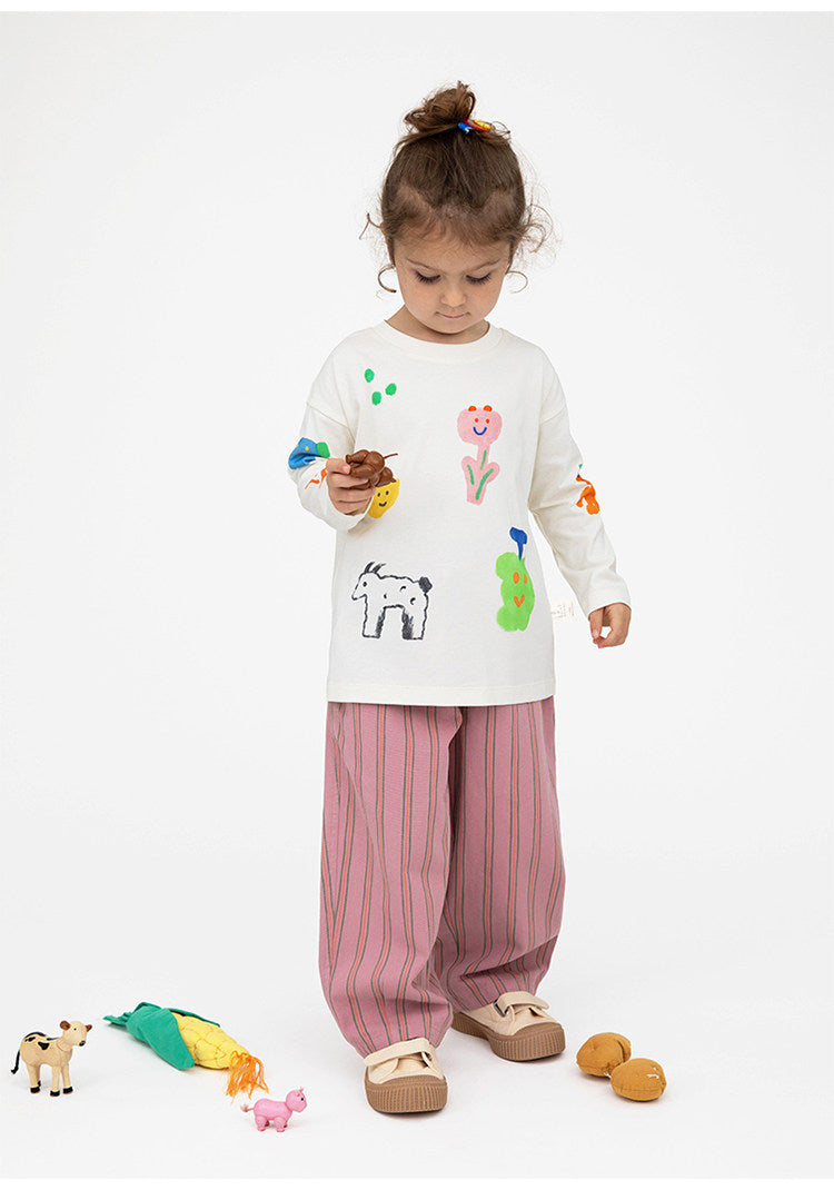 Camiseta de manga larga holgada con hombros caídos y estampado infantil [mh0014201]