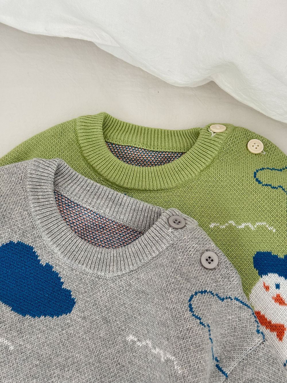 ニットセーター アヒル柄 厚手 クルーネック コットン ルーズフィット【mh0011690】