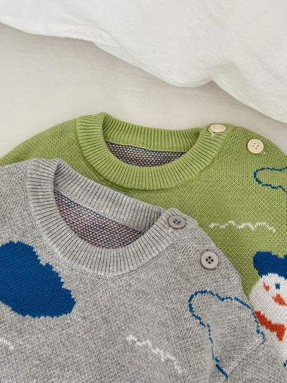 ニットセーター アヒル柄 厚手 クルーネック コットン ルーズフィット【mh0011690】