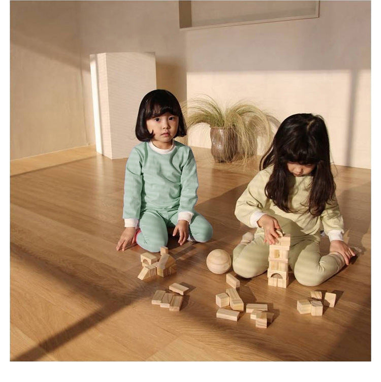 Cotton Basic Pajamas Set 無地 長袖Tシャツ ロングパンツ【mh0012698】