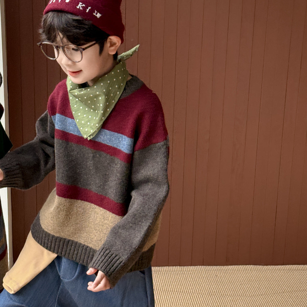 ニットワンピース/セーター キッズ ボーダー柄 厚手 ルーズフィット 兄弟姉妹 お揃い【mh0011676】