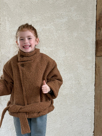 ローブコート ボア スタンドカラー ベルト付き ショート丈 アウター【mh0011617】