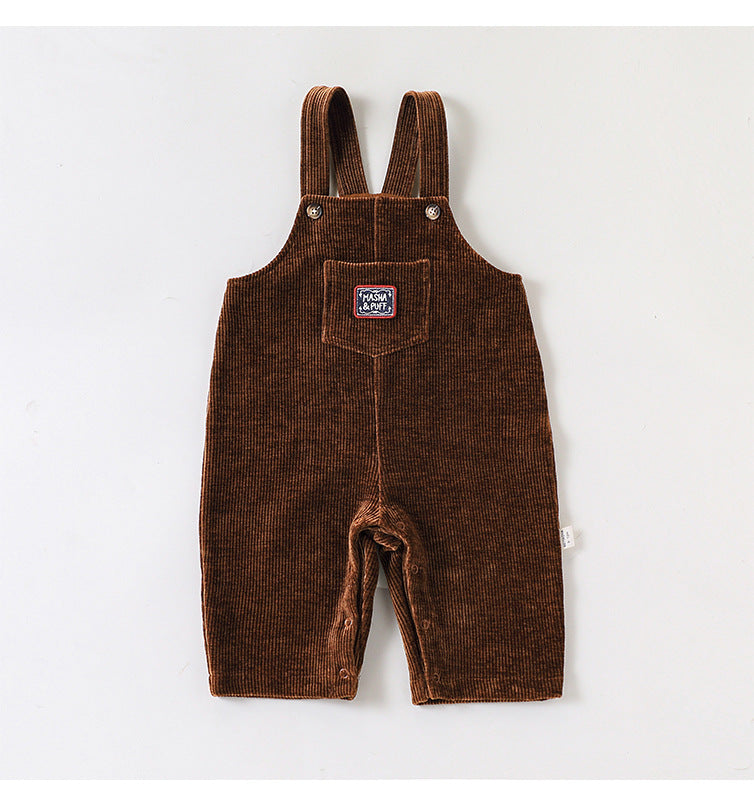 Pelele ancho de pana para bebé con etiqueta de un solo punto en el bolsillo del pecho【mh0014712】