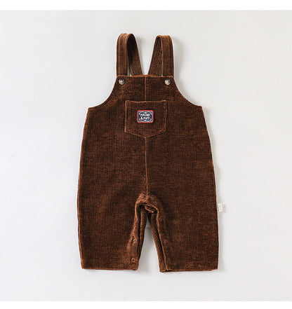Pelele ancho de pana para bebé con etiqueta de un solo punto en el bolsillo del pecho【mh0014712】