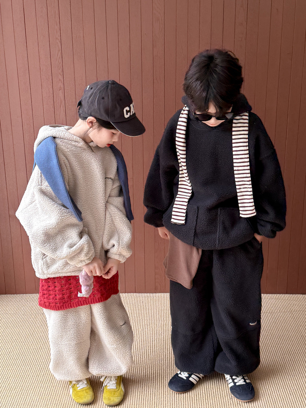 セットアップ キッズ 裏起毛 ボア 厚手 プルオーバー フード付 カジュアル【mh0011662】