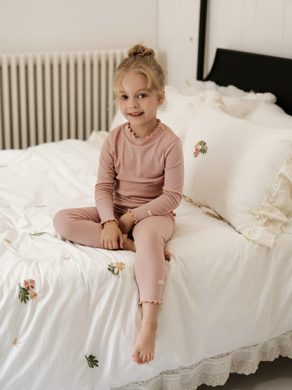 メリノウール キッズ パジャマ ラッフルカラー 長袖 トップス＆パンツ くすみカラー【mh0011572】