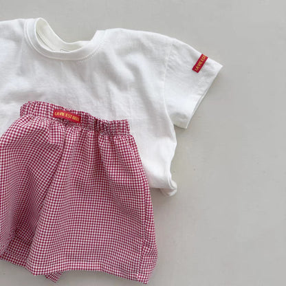 Solid Plaid ShortSleeves Shorts Set チェック 半袖Tシャツ ショートパンツ セット【mh0013269】