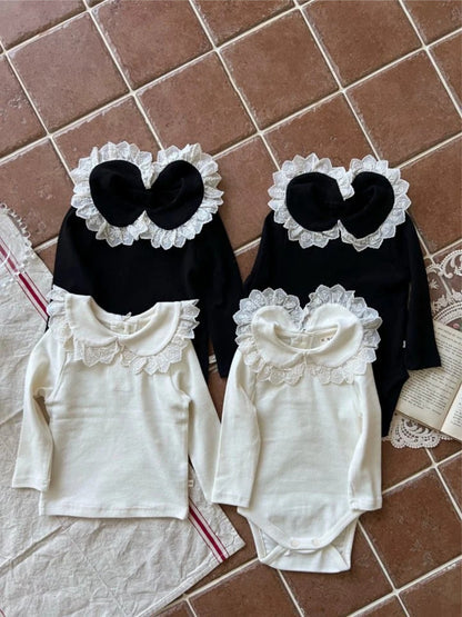 Camiseta de manga larga para bebé o niño/a con cuello de doble volante【mh0014704】